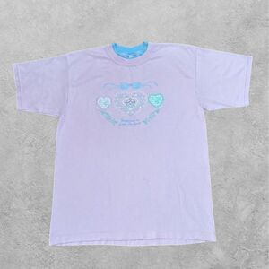 VTG 90s Pleasant Shade Graphic Heart Tee L Pastel Double Collar